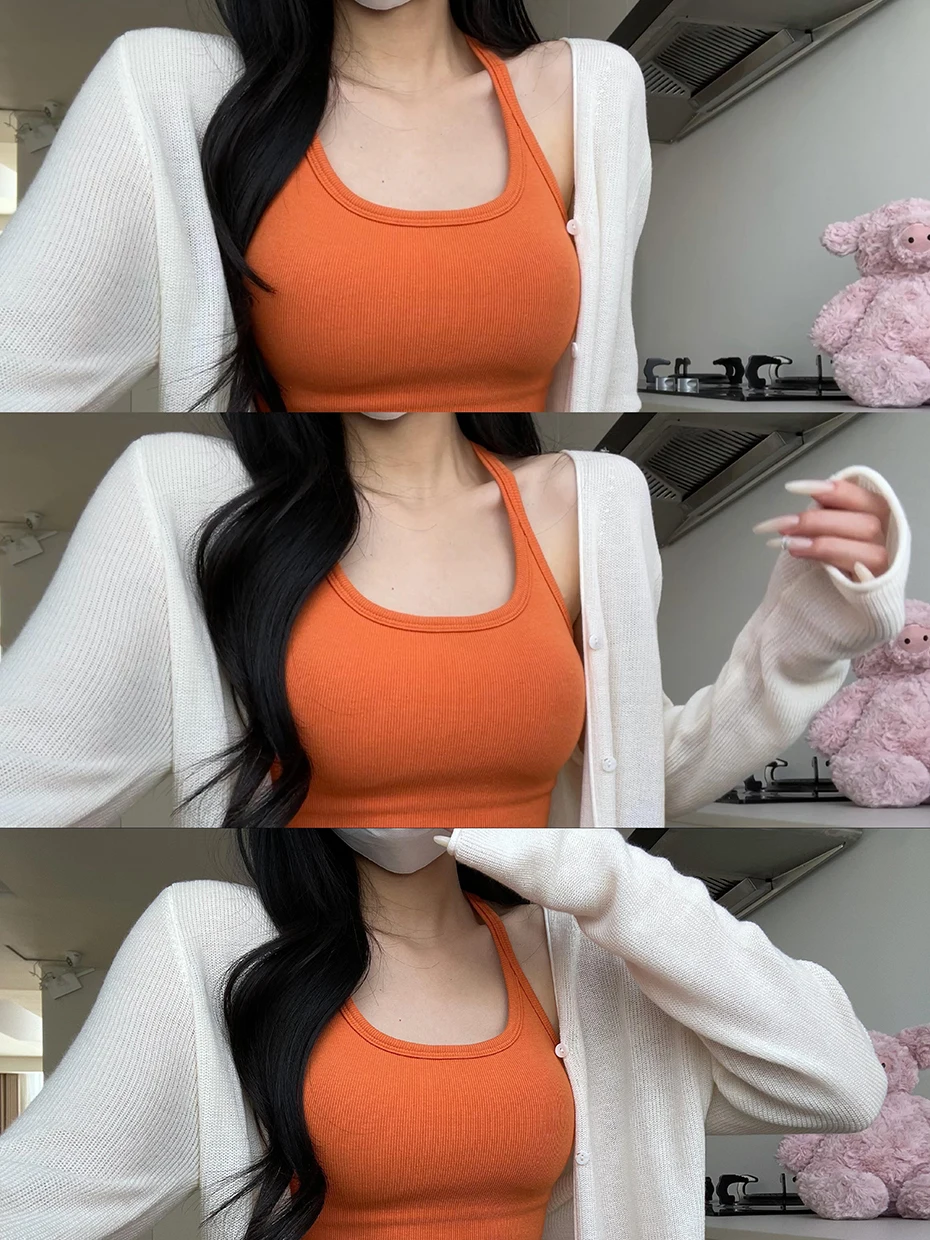 Stunning Art Student Women's Camisole Vest Orange Underwear Integrated Dopaamine Back  Top Sleeveless U-neck Polyester...