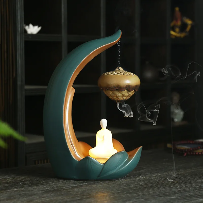Lotus Ball LED Backflow Aromatherapy Hanging Incense Burner Night Light Ornament
