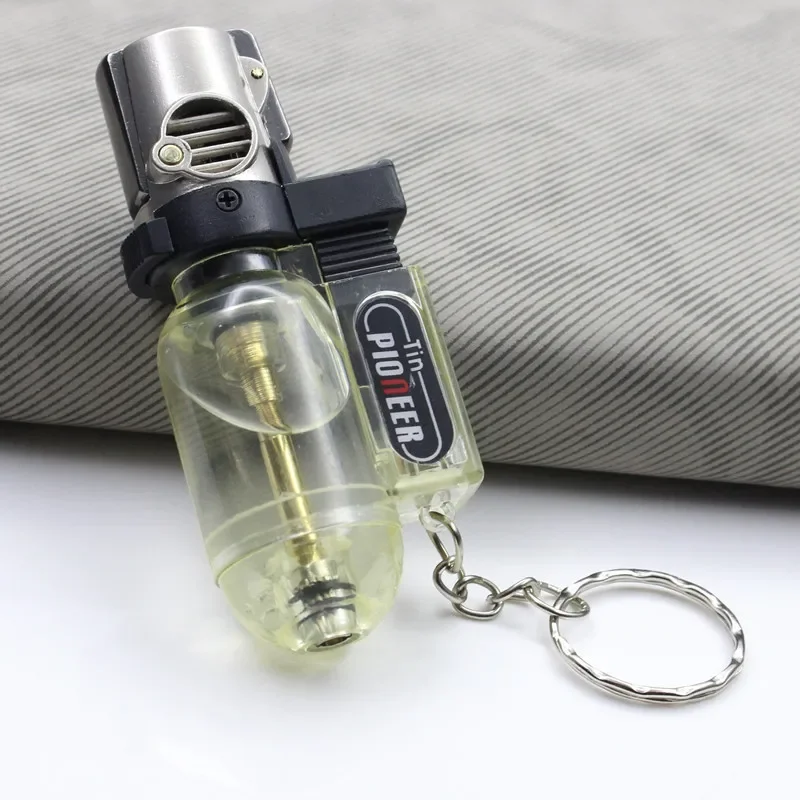 Mini Keychain Windproof Lighter Transparent Small Welding Gun Lighter Inflatable Cigarette Lighter Smoking Accessories