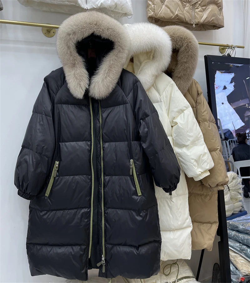 Chaqueta de plumón con capucha para mujer, parka cálida y holgada con cuello de piel de zorro real, a la moda, Y3174, novedad de invierno, 2023