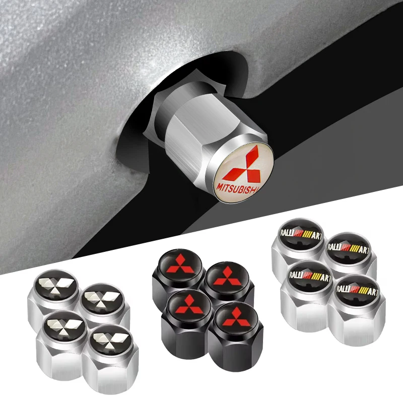 4 Uds. Tapas de válvula de neumático de coche de aleación cubiertas de aire para vástago de rueda para Mitsubishi Logo ASX Ralliart Outlander Lancer Pajero Eclipse Galant EVO