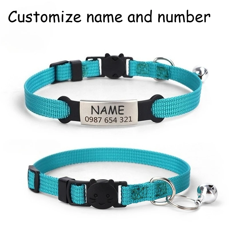 

Personalized Cat Collar with Bell Safety Buckle Customized Nametag Puppy Kitten Necklace Free Engraved Name ID Tag Nameplate