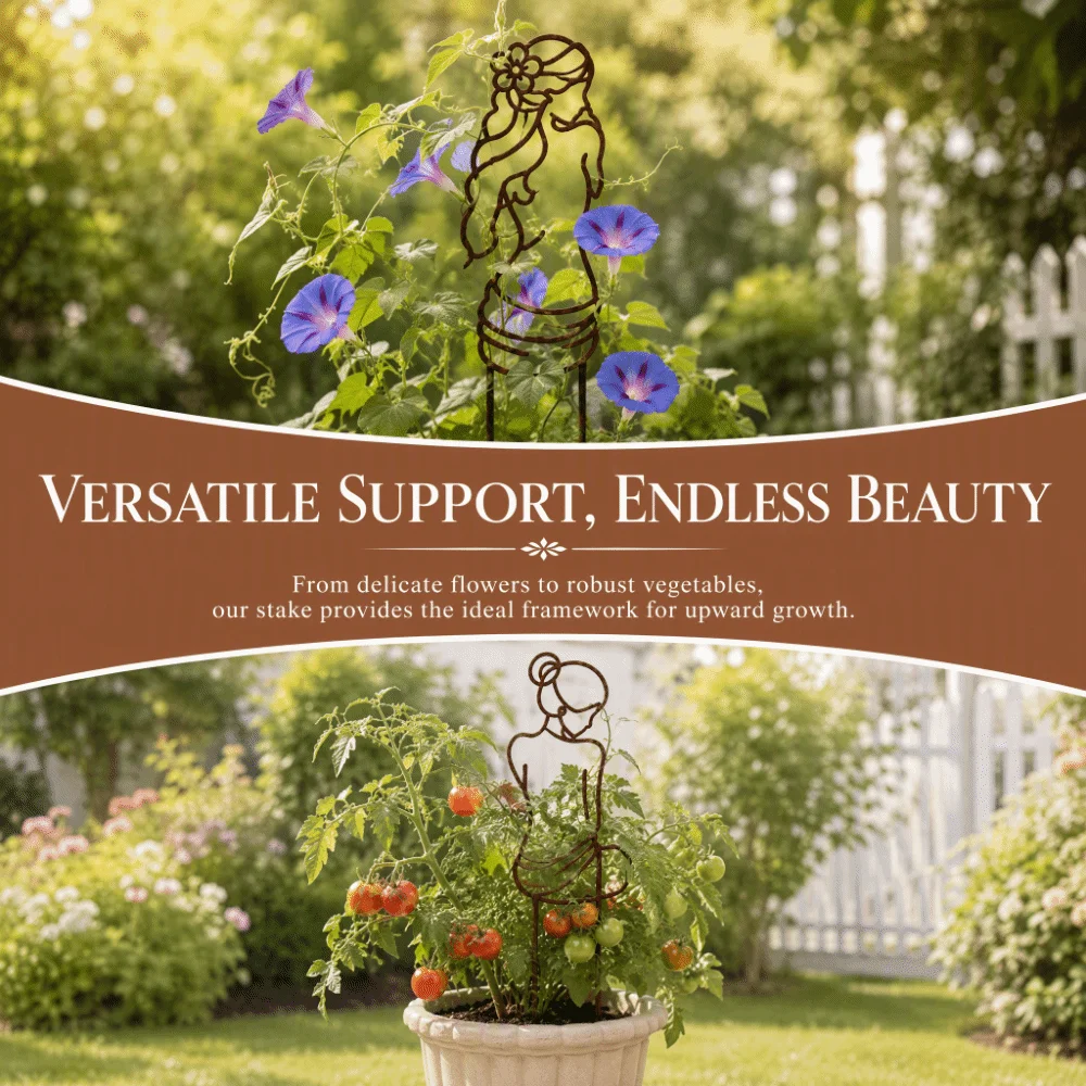 Girl Shaped Plant Support Pile Stainless Steel Grow Support Plant Support Pile Stand Greenhouse Arrangement Anti Lodging Stakes