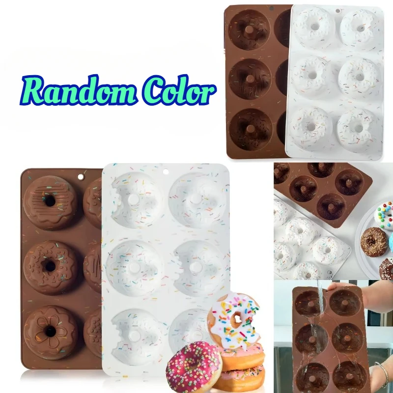 6 Holes Silicone Donut Mold Doughnut Pastry Molds Non-Stick Bread Pans Baking Supplies Kitchen Strawberry Candy Chocolate Mold