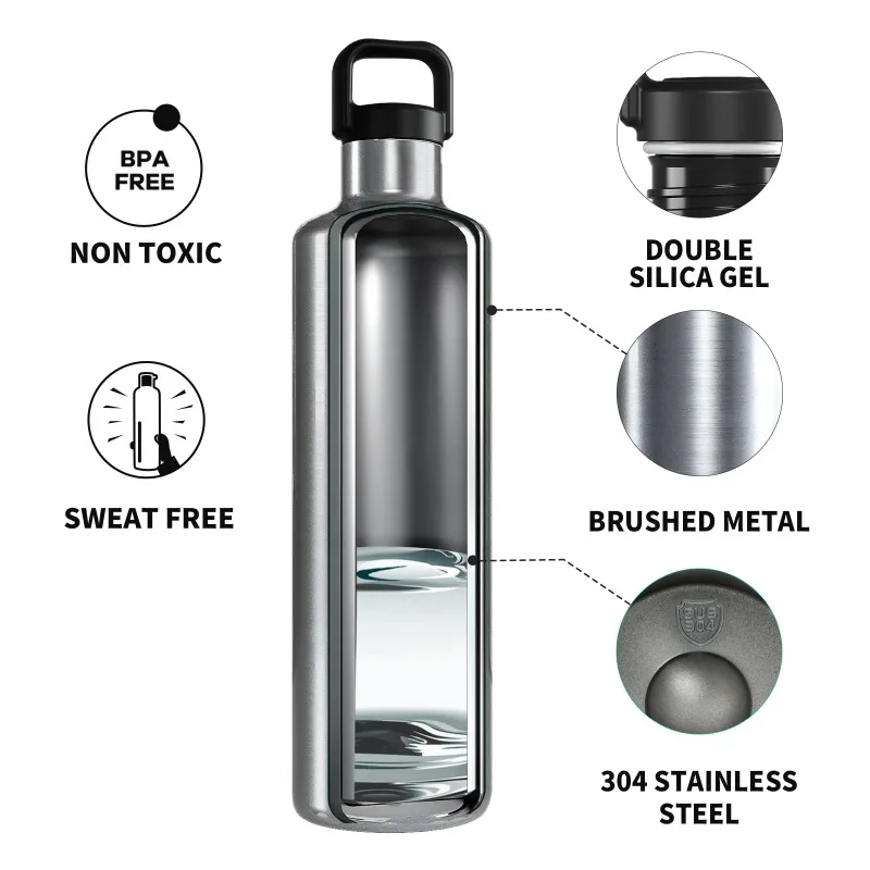 Fjbottle1750ML ترموس مفرغ ترمس من الفولاذ المقاوم للصدأ زجاجات الرياضة تسلق معزول زجاجة ماء مانعة للتسرب مع حقيبة ملابس محمولة #4