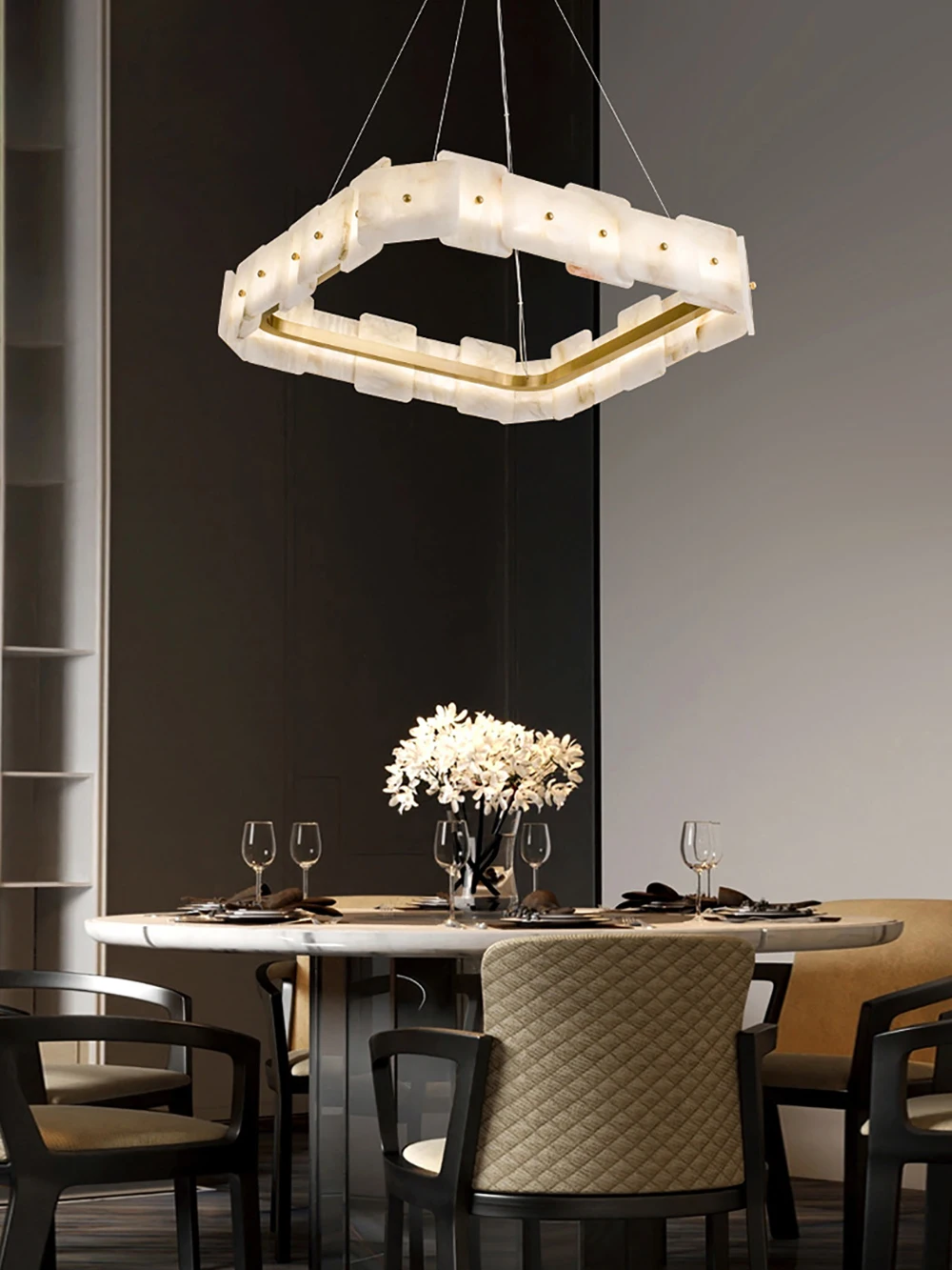 for Living Room Decor Luxury Natural Marble Ceiling Chandelier New LED Hanging Lamp Indoor Light Fixtures Suspension Luminaire