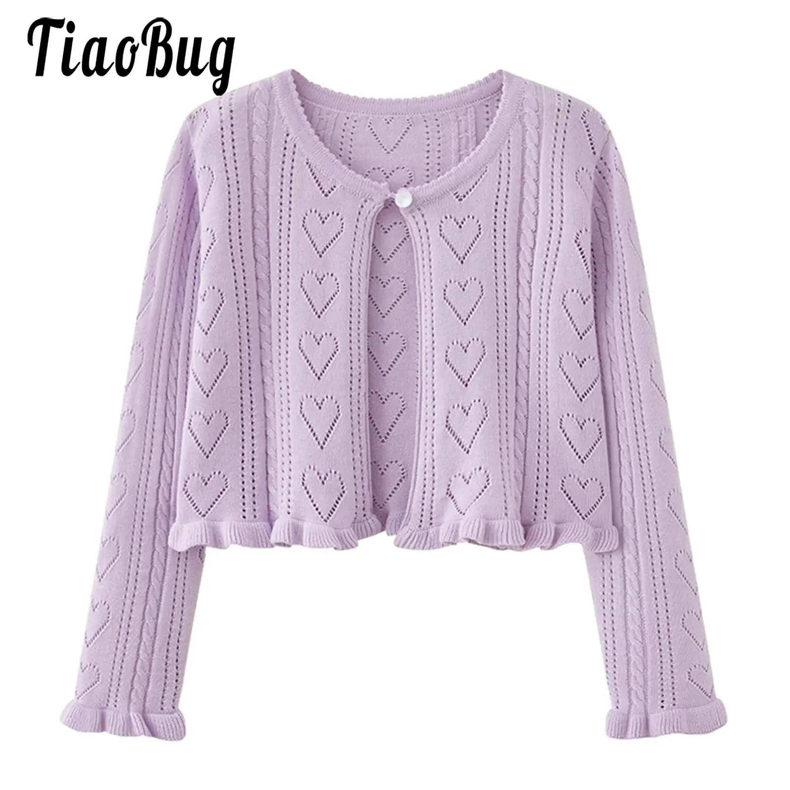 Neonato neonate cotone maglione sottile top Bolero Shrug manica lunga volant Trim Cardigan bambini Hollow cappotto lavorato a maglia capispalla