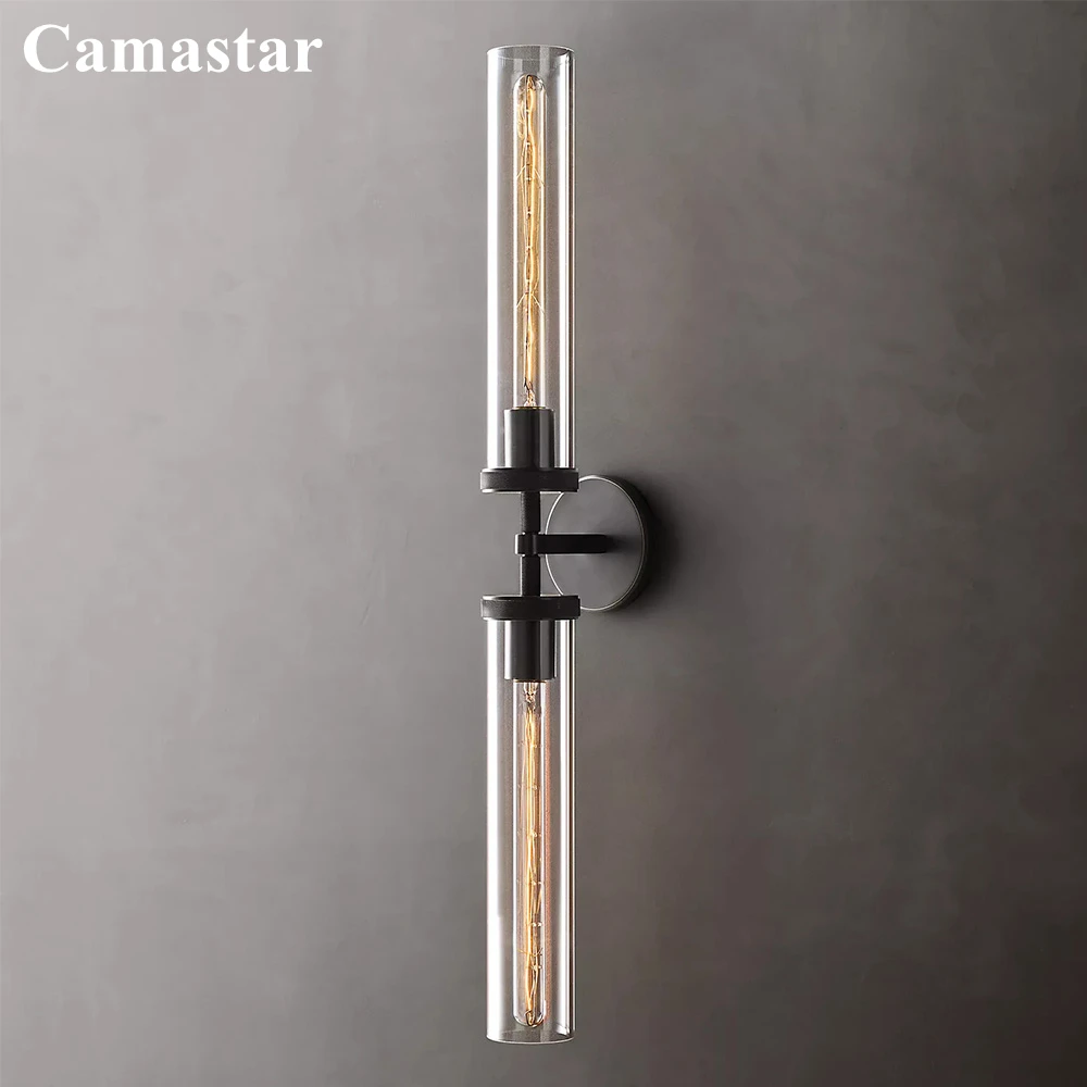 

Lambeth Knurled Grand Linear Sconce LED Double Glass Lighting Fixture Modern Luxury Cylindrical Wall Sconce Indoor Living Room