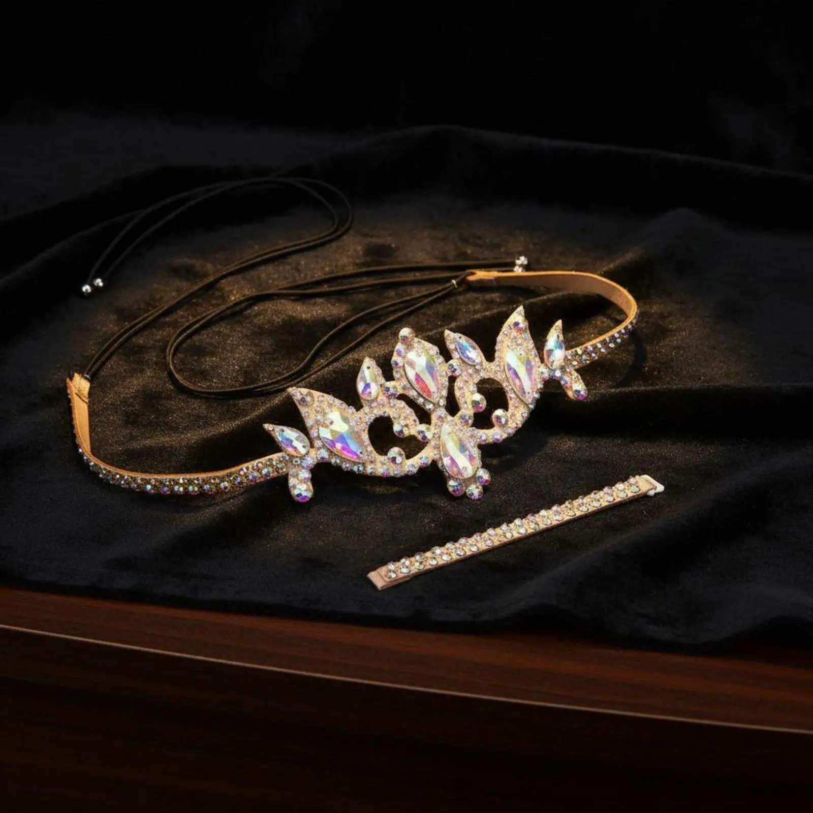 Oriental Belly Dance Headdress Rhinestone Forehead Chain for Women Costume Accessory Sparkling Headpiece Bracelet Set