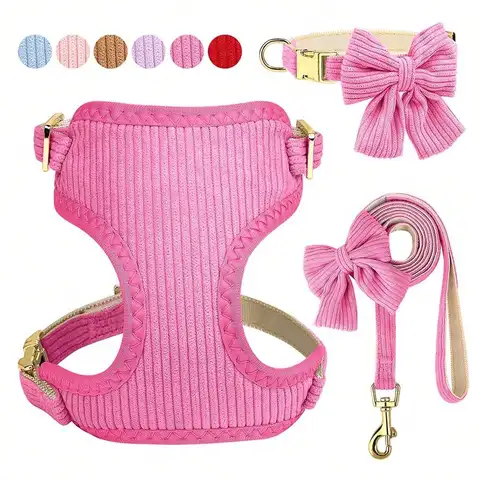 1 Set Velvet Bow Dog Collar & Leash Harness Set