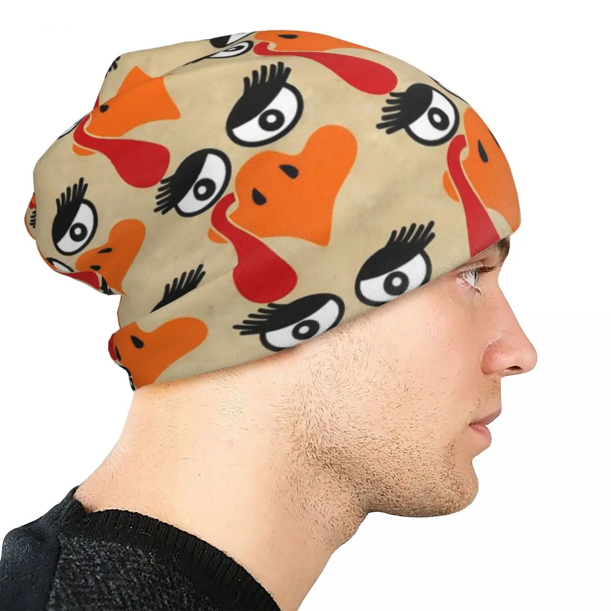 Eyelashs Print Bonnet Hats Turkey Face Knitting Hat Men Women Casual Head Wrap Beanie Hats Spring Kpop Graphic Caps image 4