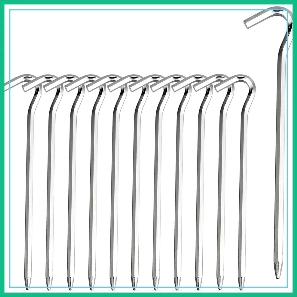 

Aluminum Tent Pegs with Hook, 7'' Hexagon Rod Stakes for Camping Canopies