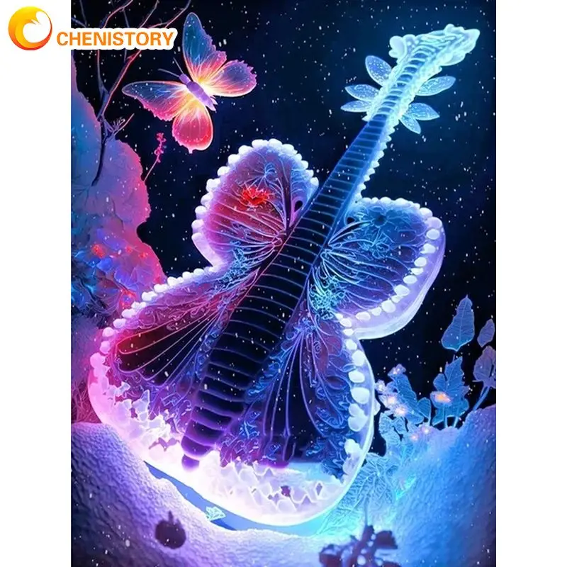 

CHENISTORY Acrylic Painting By Numbers For Adults Kids Butterfly Guitar Diy Gift Coloring By Number Home Decors Picture Drawing