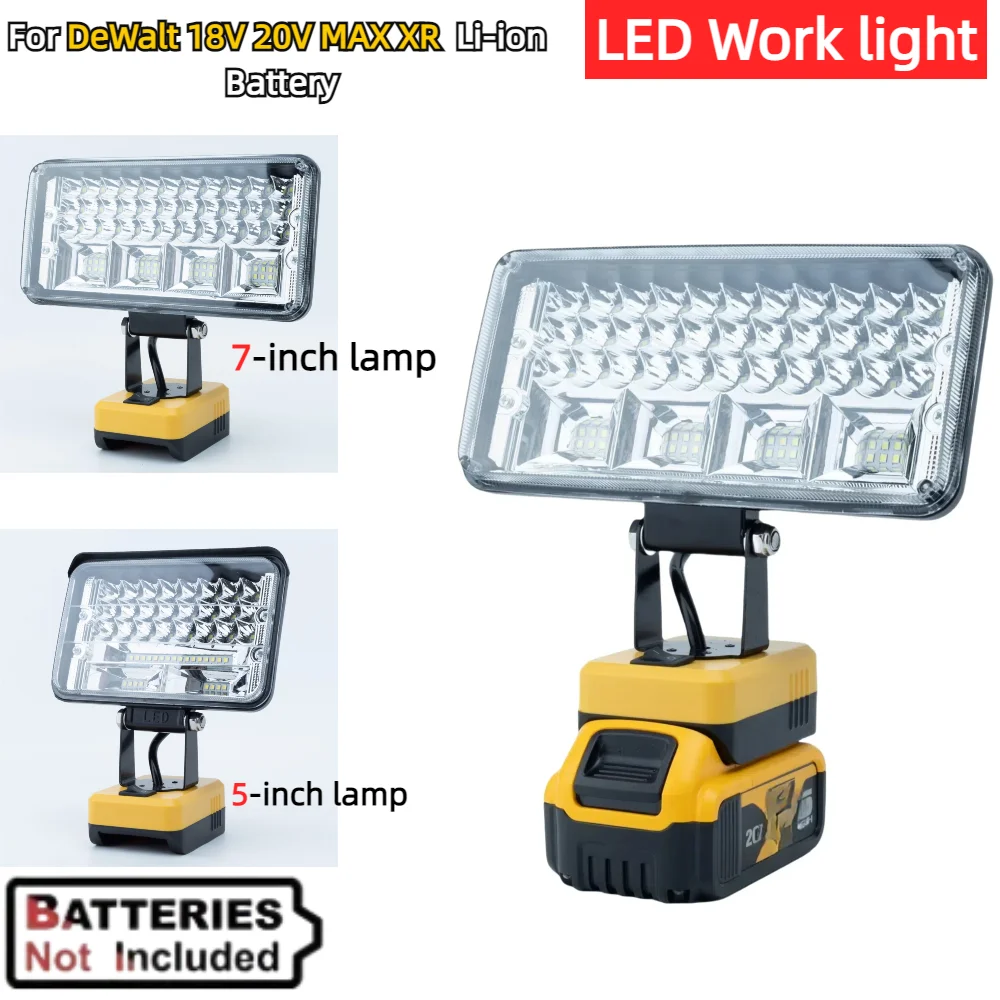 

5/7 Inch Led Light Spotlight Outdoor Work Fishing Handheld Emergency Lamp for DeWalt 18V 20V Li-ion Battery with USB TYPE-C