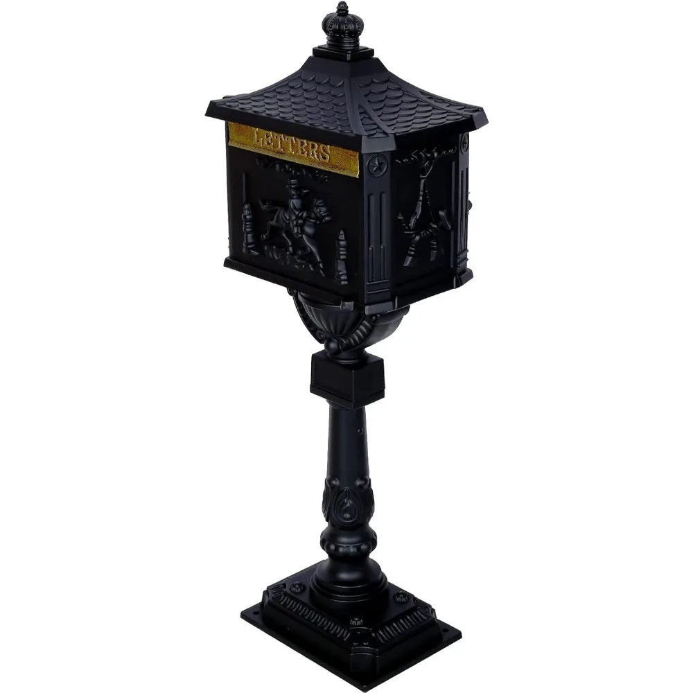 Cast Aluminum Mailboxes Posts for Outside, Freestanding Mail Boxes with Locking Door and Heavy Duty Support Stand