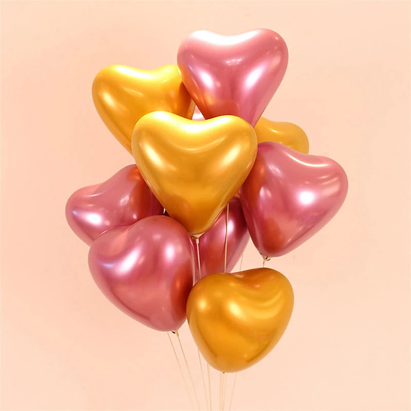 50/100pcs Chromium Metal Balloons Gold Heart Shaped Latex Balloon Wedding Birthday Party Decoration Love Balloon Baby Shower Toy