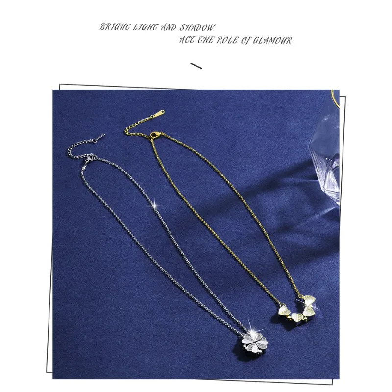 قلادة على شكل عظمة الترقوة نادرة قابلة للفصل على شكل قلب، قلادة برسيم متعددة الأغراض بأربع أوراق مزدوجة الارتداء