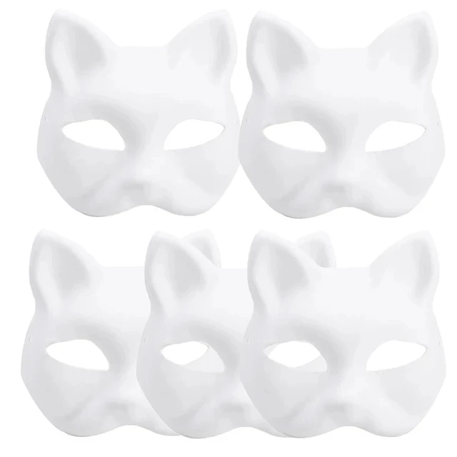 Apettoey Lot de 10 masques de chat Therian blancs pour bal masqué, Halloween, cosplay d'enfants