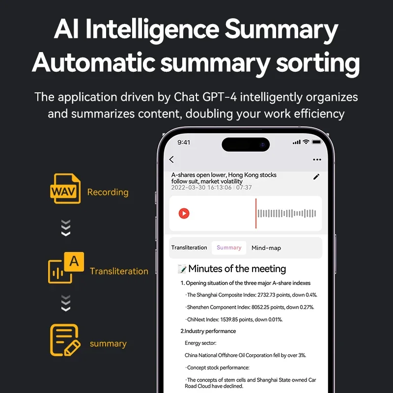 8-128 جيجابايت AI ChatGPT-4 مسجل صوت ذكي تطبيق الصوت سجل المكالمات الهاتفية نقل Summarize جهاز تحويل الصوت إلى النص