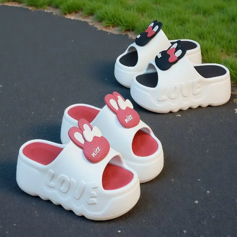 New 2026 Green Rabbit Cat Slippers Woman 6.5cm High Heels Platform EVA Slides Designer Sandals Beach Clogs Women Elevator Shoe image 5
