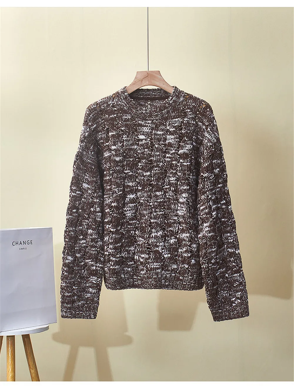 

Новинка 25, кашемировый женский вязаный топ из кашемировой пряжи с круглым вырезом, свободными нитками и пайетками