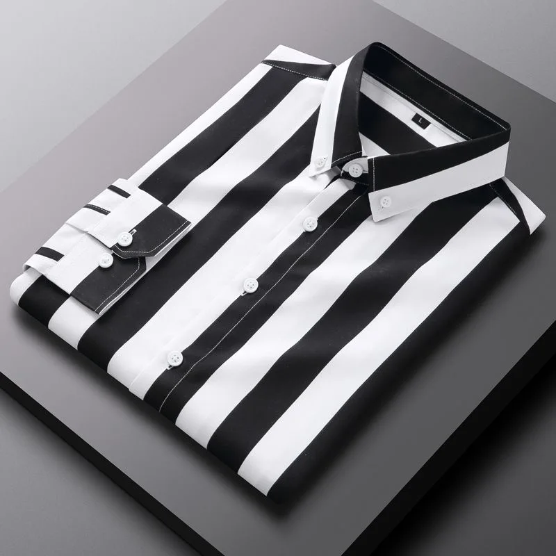 2023 Spring and Autumn New Men\'s Classic Fashion Striped Long-Sleeved Shirt Men\'s Business Casual Large Size High-Grade Shirt