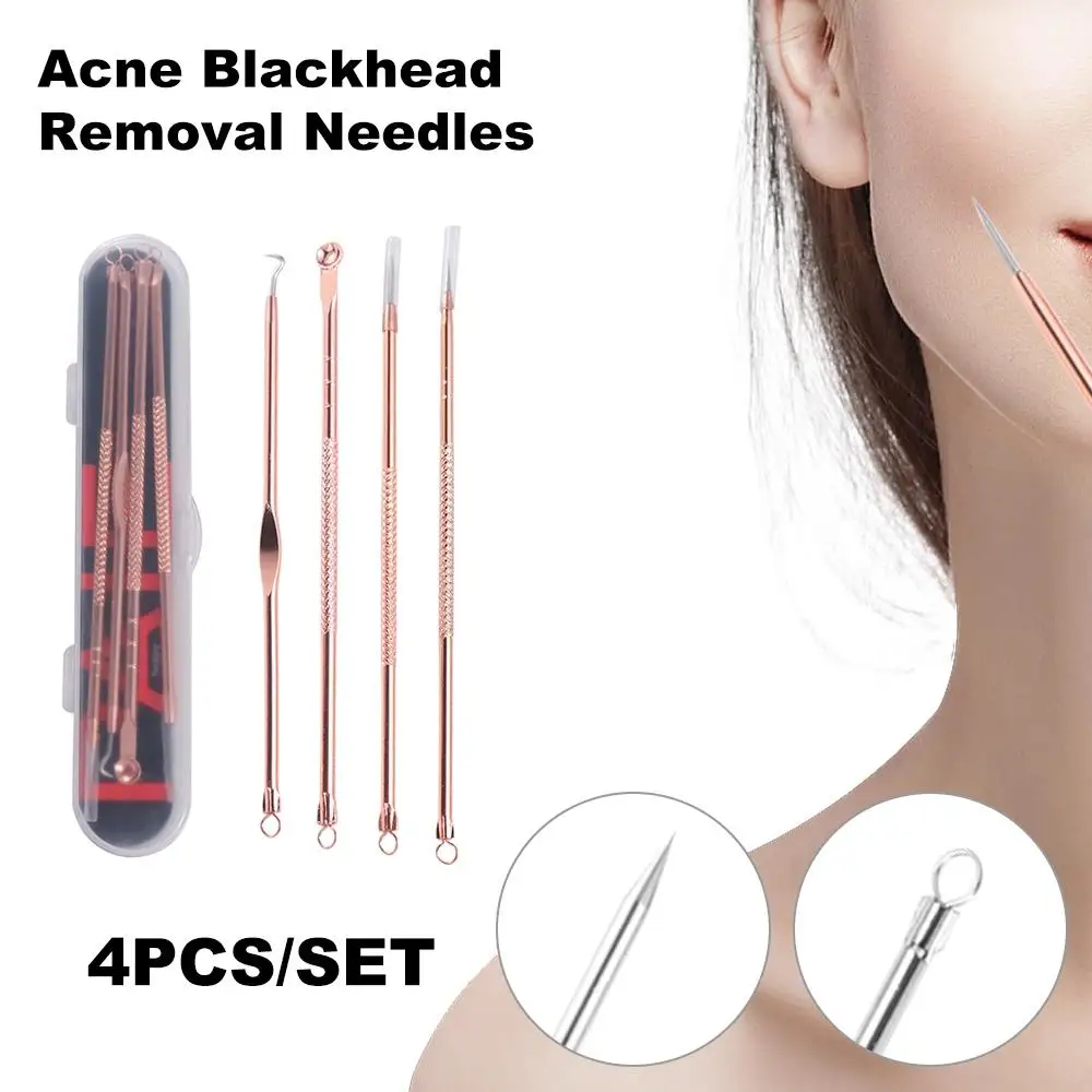 สแตนเลส Blackhead Removal เข็ม Rose Gold Acne Treatment Pore Cleanser เข็มตะขอเงินทนทาน Black Head Pore Cleaner