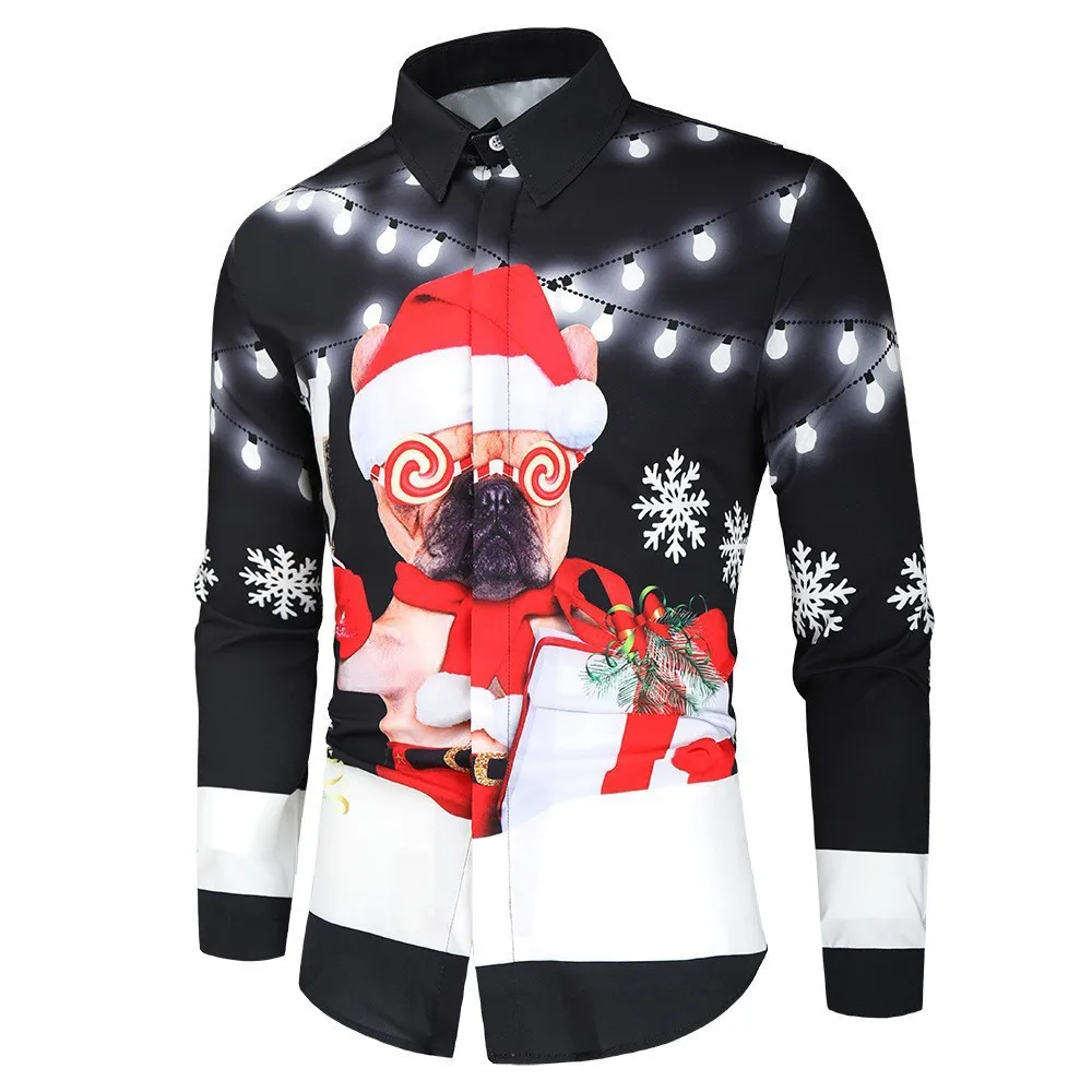 

2025 Christmas Design 3D Printed Men's Long Sleeve Button Up Shirt Street Style Fashion Santa Claus Shirt Collar Comfortable Par