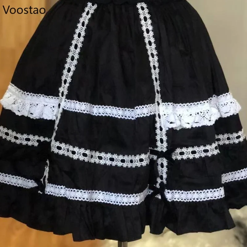 Japanese Sweet Lolita Mini Skirt Women Harajuku Kawaii Bow Lace Ruffles Party Skirts Girls Vintage Cute Ball Gown Cake Skirts