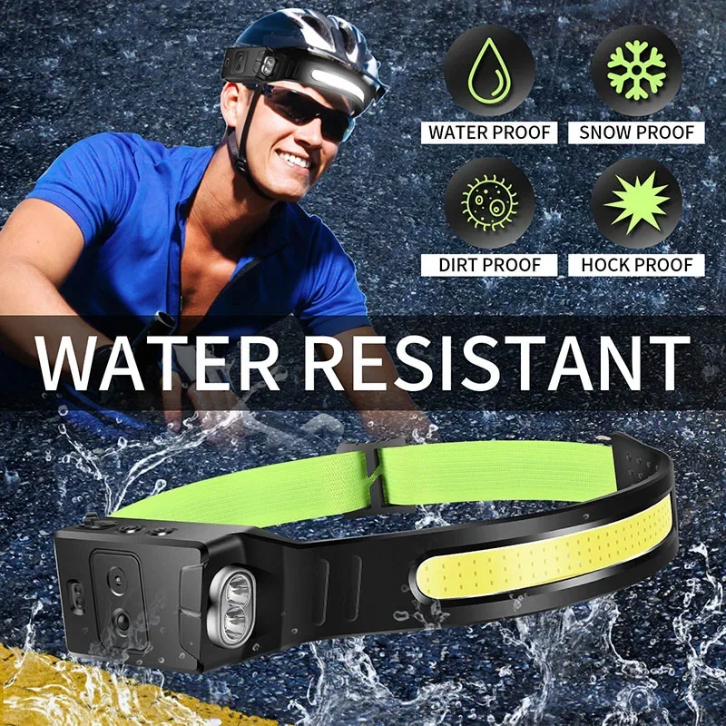 COB Powerful Headlamp Hiking Wave Induction LED Head Light Cycling Fishing Rechargeable Head Lamp Camping Flashlight Cap Light