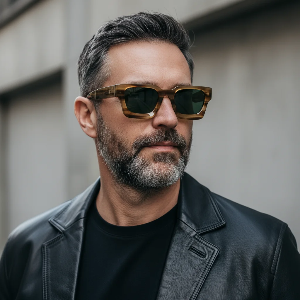 

Luxury Designer Men's Sunglasses Polarized UV400 Thick Frame Rectangle Acetate Eyeglass Trendy 2025 Black Sunshade Party Glasses