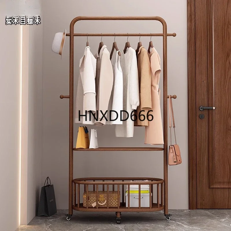 Light luxury ash wood coat rack floor-to-ceiling clothes hanging home storage basket bedroom clothes rack