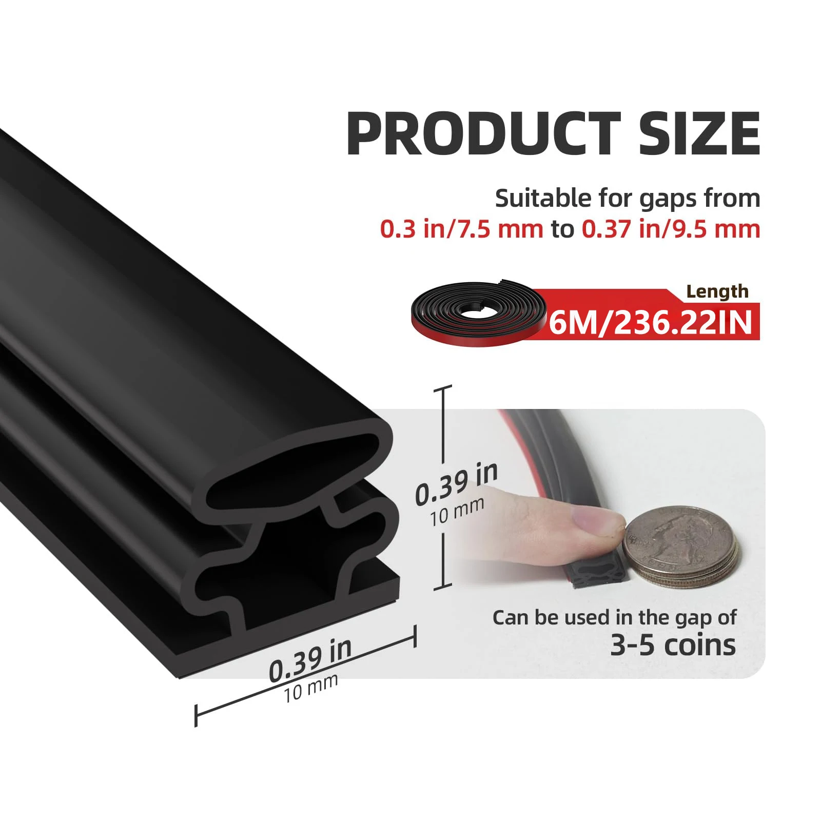 6M Self-Adhesive Stripping Door Seals, D-Shaped Ventilation Isolators for Door And Window Frames, Seals for 0.31