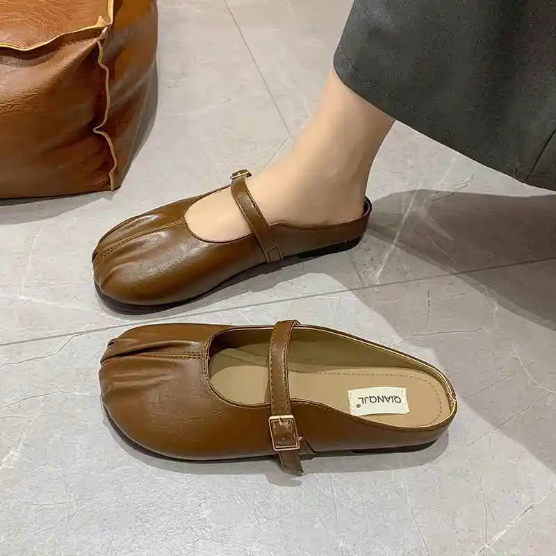 Women's Flat Mule Slippers Half Slippers Spring New Style Pleated Bean Bean Clog Shoes Korean Style Casual Slip-On Shoes
