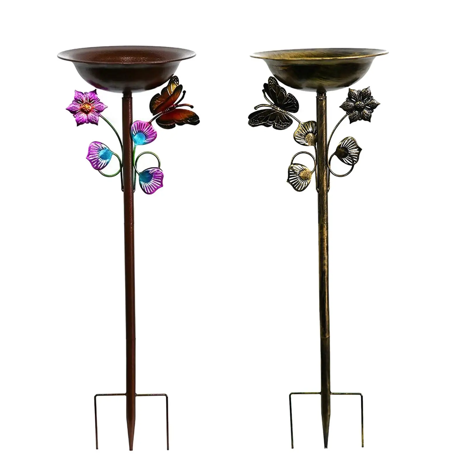 

Outdoor Bird Bath Elegant Iron Craft with Stake Weather Resistant Decorative Bird Water Bowl Garden Birdbath for Courtyard Lawn