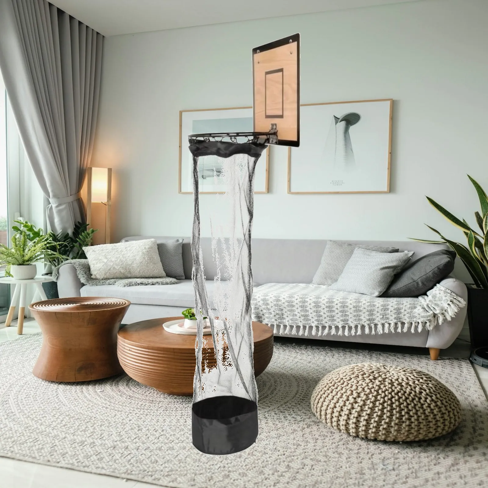 Basketball Hoop - Wandgemonteerde basketbalring wasmand met houten achterwand