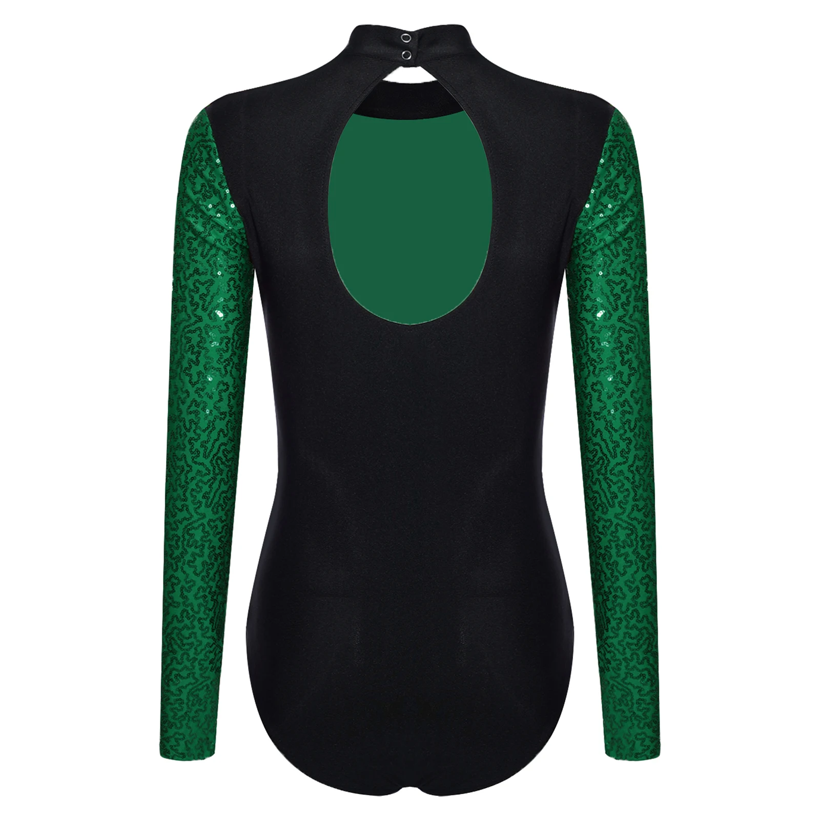 Vrouwen Kunstschaatsen Turnpakje Ritmische Gymnastiek Ballet Dans Acrobatiek Kostuum Lange Mouw Glanzende Pailletten Strass Body