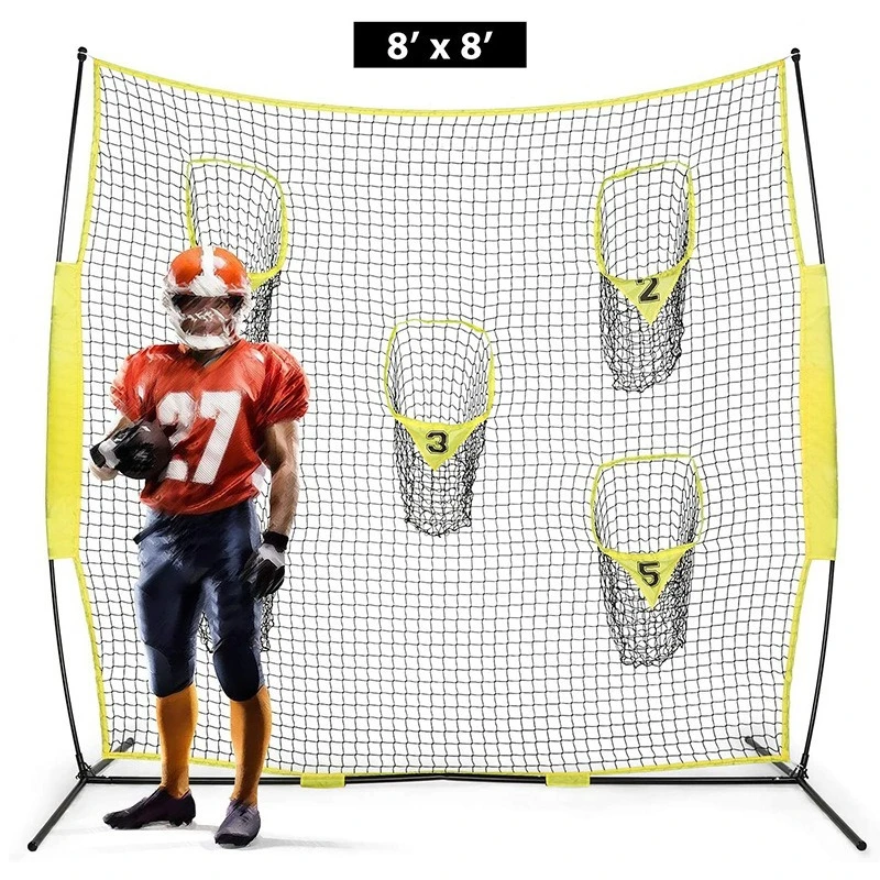 

Portable rugby throwing net 8x8 feet knotless net for improved throwing accuracy with 5 target pockets
