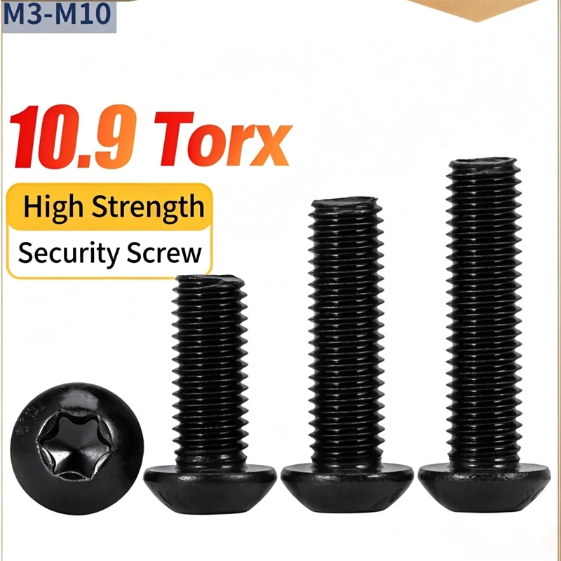 10.9 Grade High Strength Black Torx Pan Head Screws, Tamper Resistant Anti-Theft Round Head Fasteners M3 M4 M5 20~30Pcs Pack