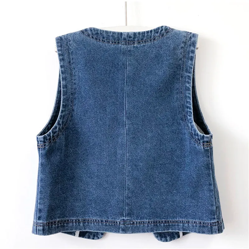 Spring Autumn Women\'s Short Denim Vest Jacket Single Breasted Korean Slim Casual Jeans Vest Female Waistcoat Tops Chaleco Mujer