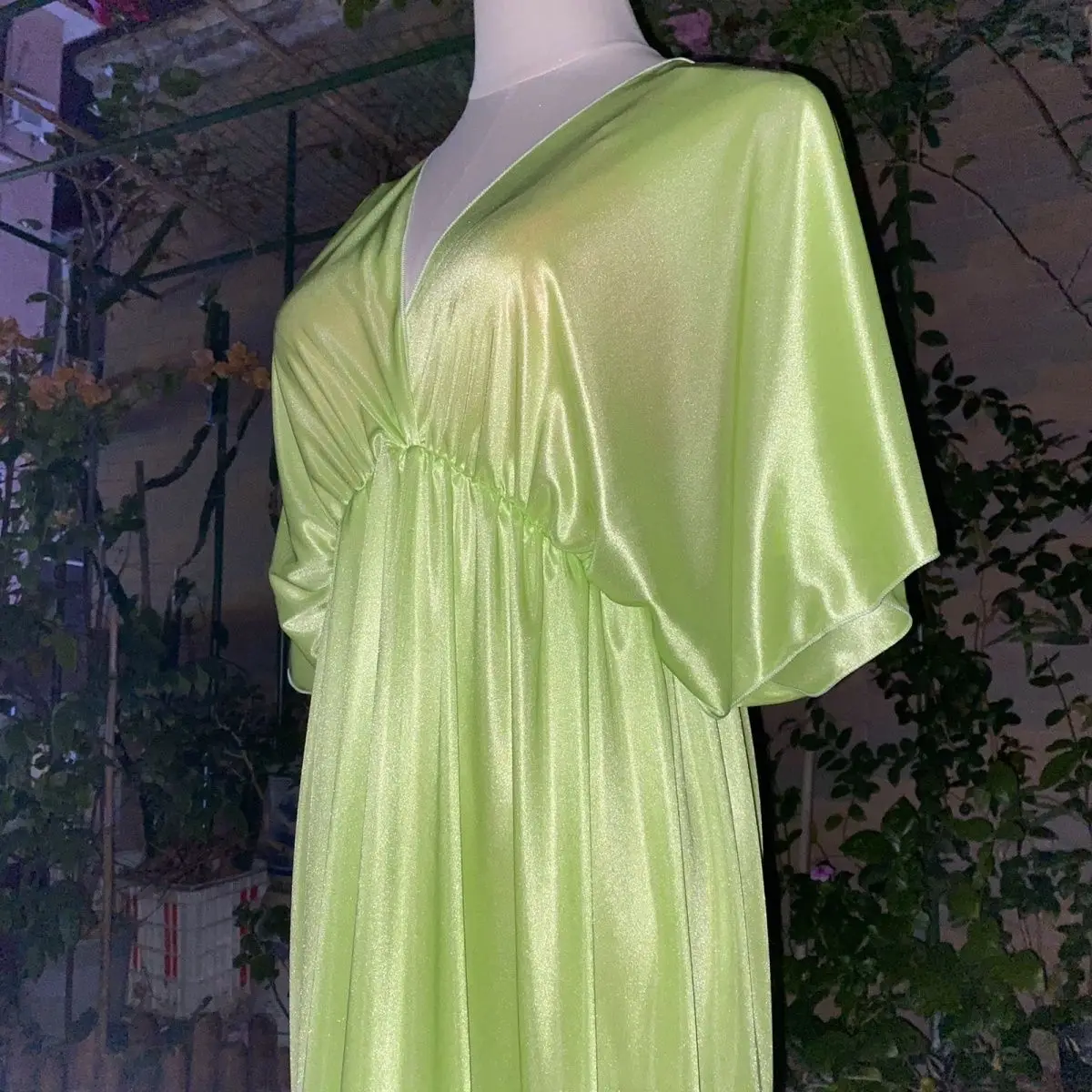 Glossy Women Satin Long Dress Batwing Sleeve Loose Night Dress Plus Size Sleeping Robe
