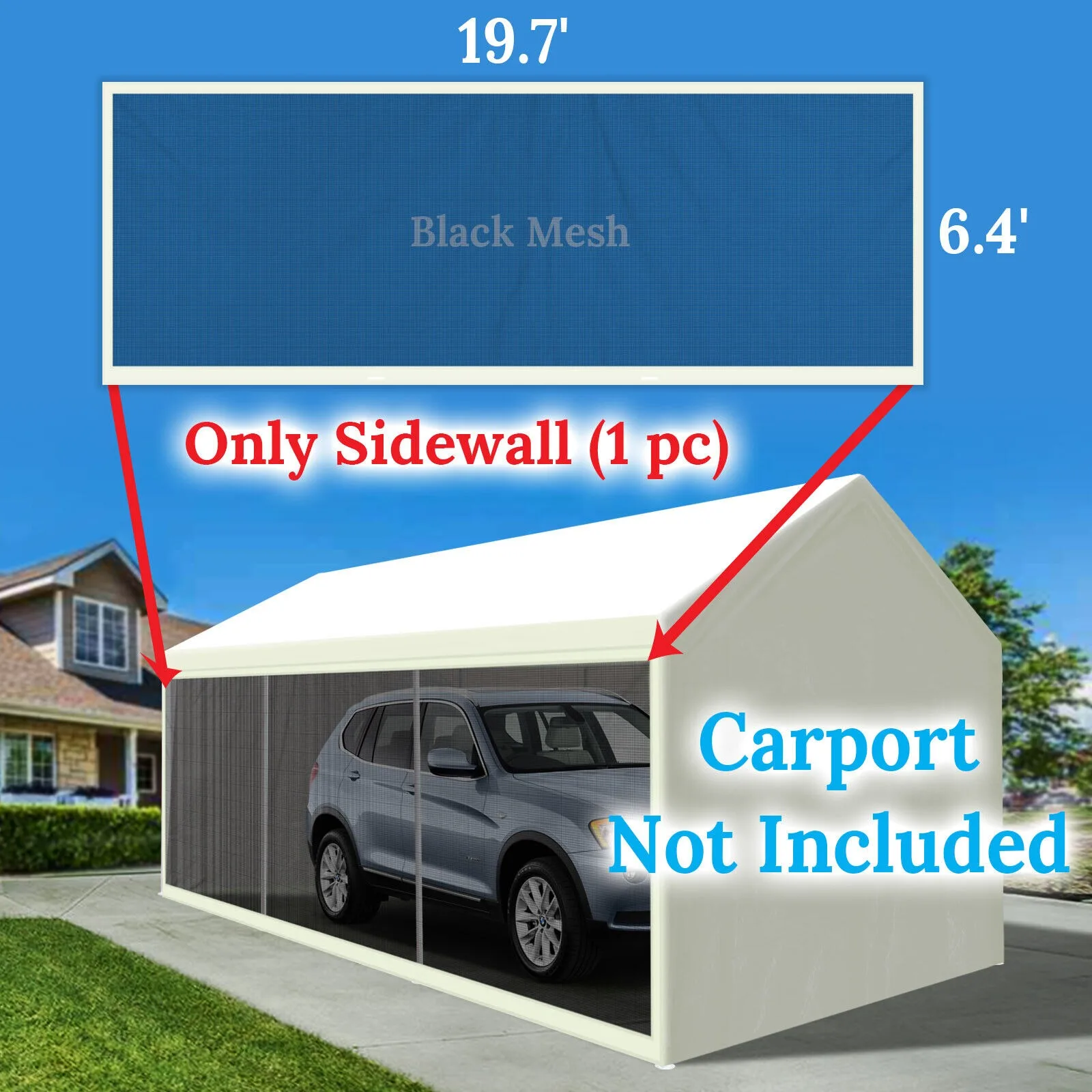 

Replacement Sidewall 20x10ft Carport Party Tent Canopy Mosquito Mesh Sidepanel United States