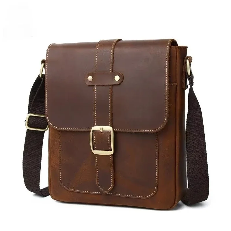 Men's shoulder bag, top-layer cowhide men's style, British retro leather messenger bag.