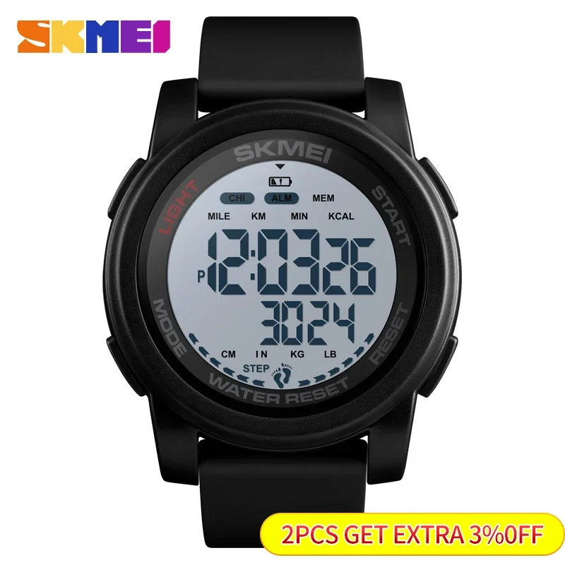 SKMEI 1469 For Men Pedometer Data Clock relogio masculino 2 Time Mileage Watches Mens Calorie Distance Digital Sport Wrist Watch