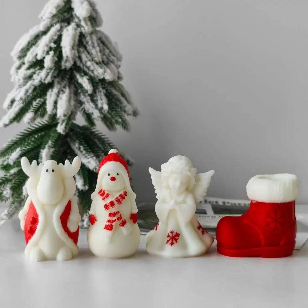 Holiday Candle Mold Silicone Candle Mold Christmas Candle Snowman Silicone Mold Set for Making Resin Crafts Xmas Home for Clay