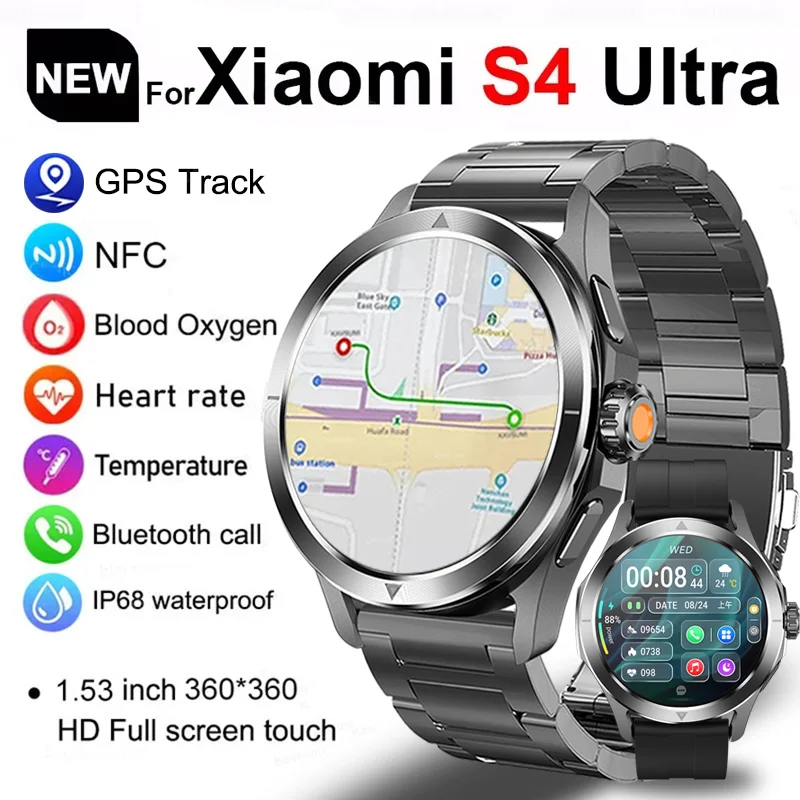 

Для Xiaomi S4 Ultra Спорт на открытом воздухе Смарт-часы Мужчины AMOLED Экран NFC GPS Компас Сердечный ритм Водонепроницаемые Bluetooth-вызовы SmartWatch