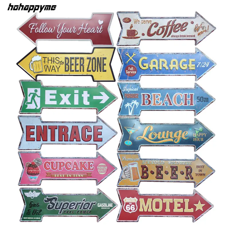 

Motel Arrow Sign Vintage Metal Tin Signs Poster For Coffee Bar Decoration Wall Art Irregular Plaques Home Decor 45x16 cm