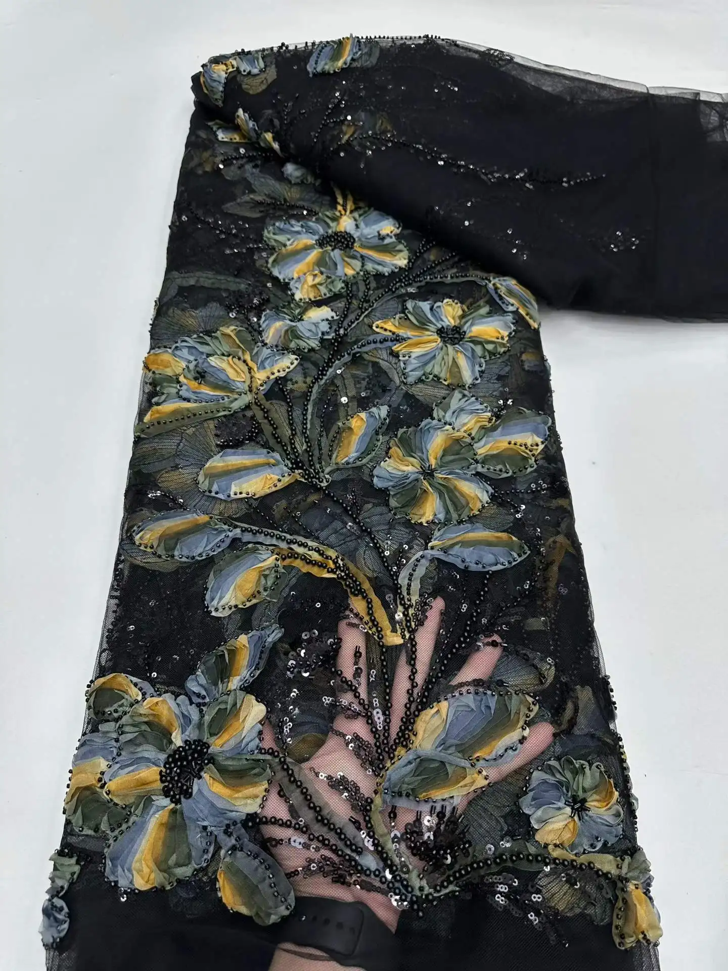 قماش دانتيل خرز أفريقي 5 ياردات 2026 ترتر عالي الجودة مواد الزفاف النيجيري أقمشة العريس الفاخرة لخياطة الفساتين #4