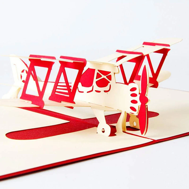 3D Flugzeug Stil Grußkarte Party Einladungskarten Modell Dekoration Papier Schnitzen Falten DIY Festival Sammeln Versorgung TMZ – Detail 4