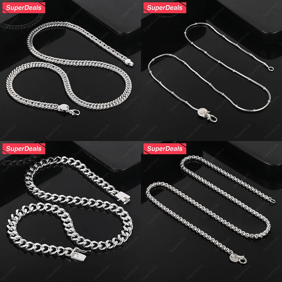 

SuperDeals 925 Sterling Silver Snake Chain Cuban Chain Box Chain Necklace For Men Women Charm Fashion Party Wedding Jewelry Gift